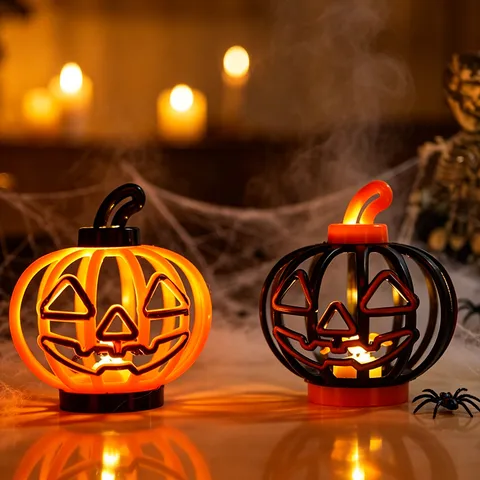 Halloween Vintage Ajour Kürbis Kerzenlampe Kunststoff Kleine Öllampe Tischornament Party Dekoration Requisiten