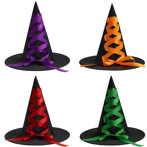 Halloween Witch Hat With Ribbon Oxford Cloth Party Costume Decorative Prop Festival Party Dress Up Accessories