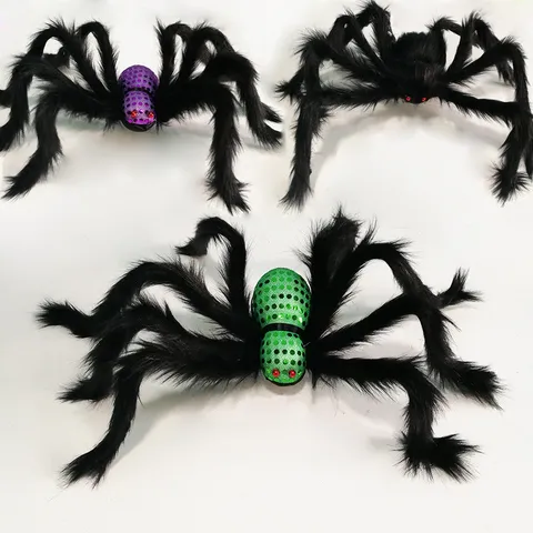 Halloween Plush Spider Toy Large Simulation Scary Black Spider Props With Sequin For Festival Party Home Decoration