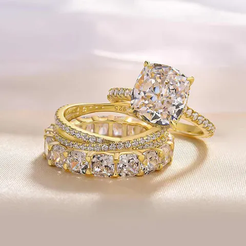 925 Sterling Silver Zirconia Wedding Ring Set For Women Luxury Simulated Diamond Ring Fashion Jewelry Finger Ring