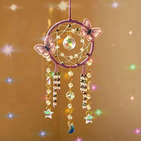 Crystal Butterfly Dreamcatcher Sun Catcher Indoor Wall Hanging Ornament INS Style Rainbow Maker Handmade Window Decor Gift