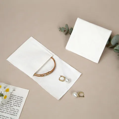Thick Cotton Jewelry Pouch Small Flip Top Storage Bag For Necklace Ring Dustproof Plain White Fabric Jewelry Pouch Gift Bag