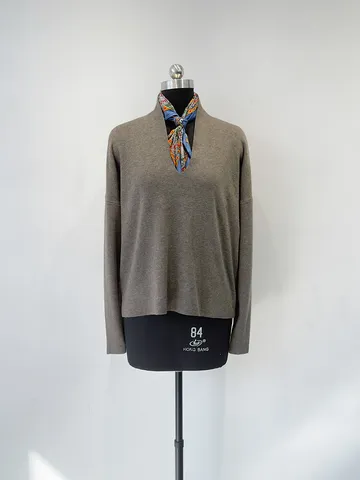 Dames Casual Wolmix V-hals Trui Lange Mouw Verlaagde Schouder Effen Kleur Breigoed Winter Top
