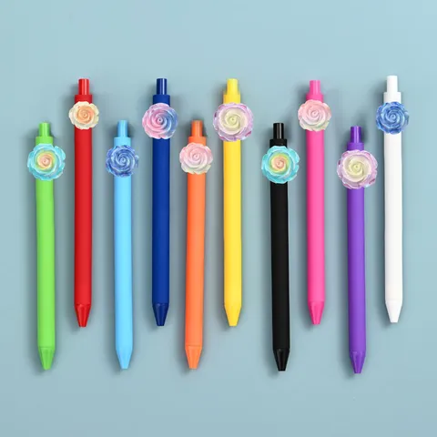 Rainbow Camellia Resin Patch Gel Pen Cute Floral Writing Pen Office School Stationery