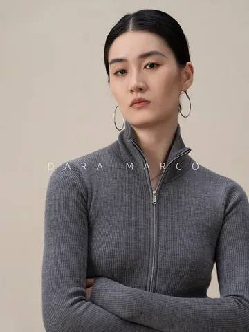 Dames Slim Fit Wol Cardigan Jas Opstaande Kraag Volledige Rits Lange Mouw Knitwear Effen Kleur Casual Commuter Top