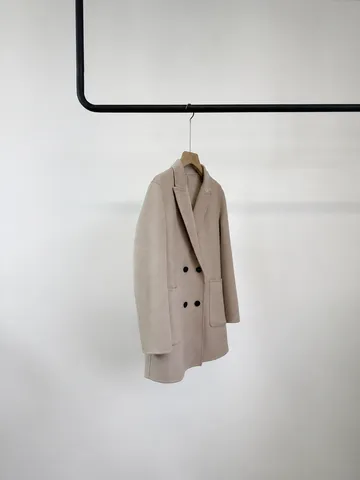 Women's Short Double-Faced Cashmere Wool Silk Blend Coat Peak Lapel Double-Breasted Woolen Jacket Autumn Winter Outerwear