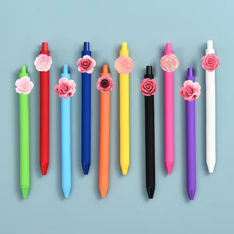 Kleurrijke Intrekbare Gelpennen Rollerball Pens Met 3D Rozenbloem Leuke Schrijfwaren School Kantoorbenodigdheden