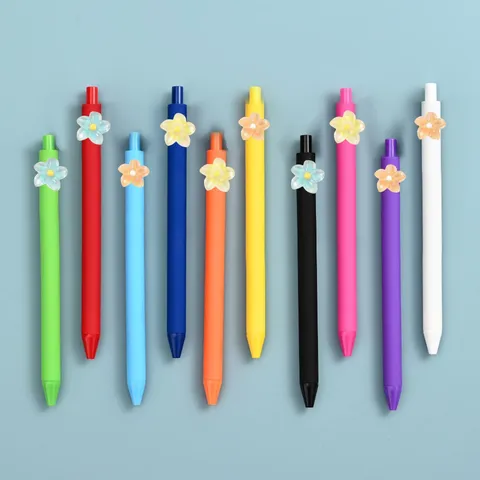 Kleurrijke Gelpen Set Schattige Hars Bloem Decor Druk Type Schrijfpennen Kantoor School Schrijfwaren