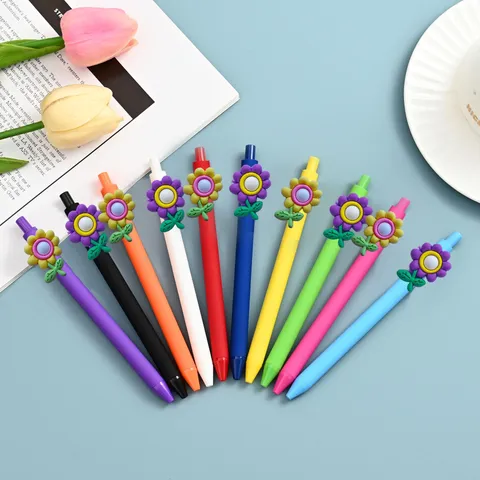 Süßes Kreatives Farbiges Gelschreiber Set 3D Blumen Blatt Patch Drückmechanismus Kugelschreiber Signatur Stifte Für Büro Schule Schüler Schreiben
