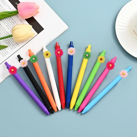Süßes Gänseblümchen Harz Patch Farbige Gelschreiber Set Mehrfarbige Einziehbare Schreibstifte Für Schule Büro Kinder Geschenk