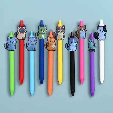 Stylos Gel Mignons Chat Dessin Animé Stylos Rollerball Colorés Stylos Pendentif Animal en Silicone Pour École Bureau Écriture