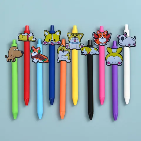 Shiba Inu Cartoon Silicone Patch Stylo Gel Ensemble Mignons Animaux Appuyez Stylo Bille Bureau École Écriture Papeterie