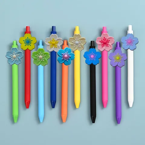Cherry Blossom Gel Pen Set Cute Floral Push Type Ballpoint Pens Student Writing Stationery School Supplies