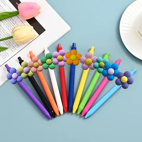 Cute Floral Gel Pen Multicolor Kawaii Student Writing Pen Plastic Silicone Flower Stationery Supplies