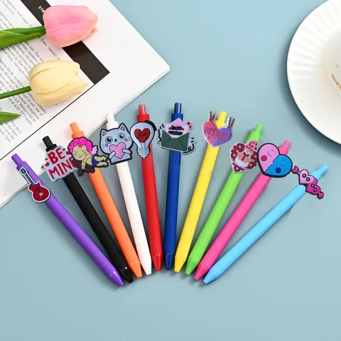 Valentijn Thema Gekleurde Gelpen Set Leuke Cartoon Zachte Rubber Hanger Kantoor School Schrijven Kantoorartikelen
