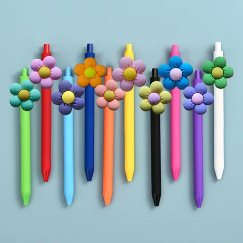 Cute Floral Gel Pen Multicolor Kawaii Student Writing Pen Plastic Silicone Flower Stationery Supplies