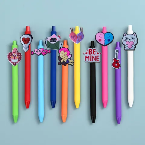 Valentijn Thema Gekleurde Gelpen Set Leuke Cartoon Zachte Rubber Hanger Kantoor School Schrijven Kantoorartikelen