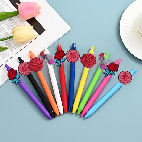 Schattige Roos Bloem Patch Gelpen Set Kleurrijke Kawaii Handtekening Pennen 10 Stuks Kantoor School Schrijfwaren Benodigdheden