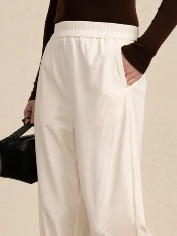 Women's Casual High Waist Corduroy Wide Leg Pants Solid Color Straight Trousers Autumn Bottoms