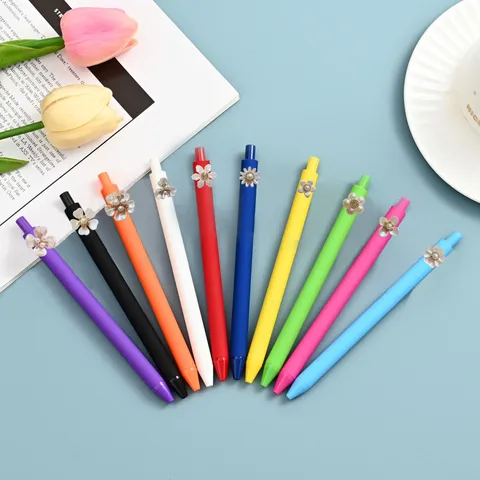 Set Gekleurde Gelpennen Versierd Met Parelbloem Leuke Esthetische Neutrale Pennen Voor Kantoor Schrijven School