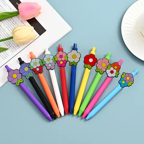 Cute Floral Silicone Patch Colored Gel Pens Aesthetic Student Writing Stationery Smooth Writing Office Supplies