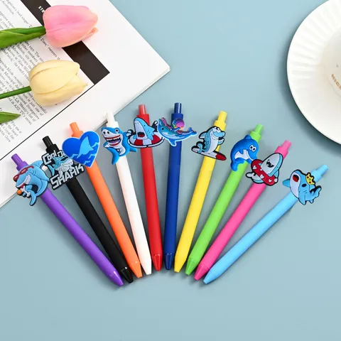 Cute Cartoon Shark Whale Gel Pen Set Animal Silicone Pendant Ballpoint Pen Student Stationery Writing Supplies