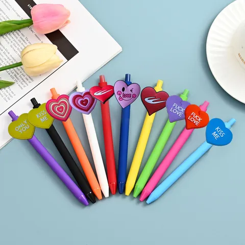 Cute Colorful Gel Pens Set Heart Shape Silicone Patch Kawaii Writing Pens For Student School Office Supplies