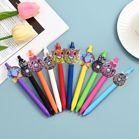 Süßes Donut Cartoon Silikon Anhänger Gelstift Set Schüler Schreiben Bürobedarf Mehrfarbige Kugelschreiber