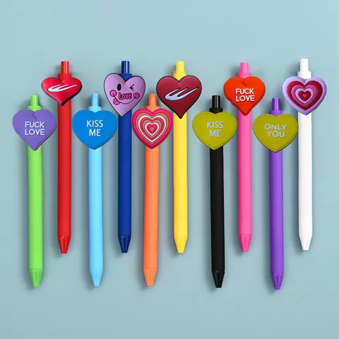 Cute Colorful Gel Pens Set Heart Shape Silicone Patch Kawaii Writing Pens For Student School Office Supplies