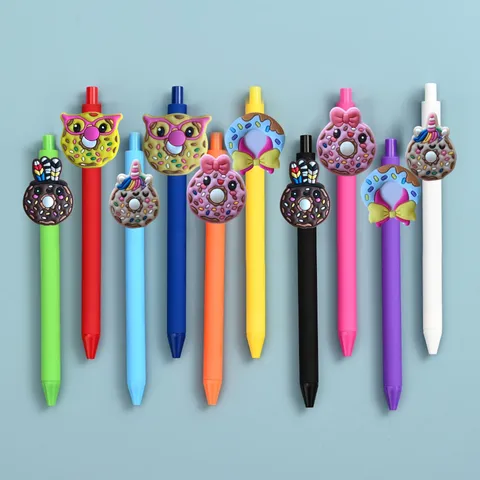 Süßes Donut Cartoon Silikon Anhänger Gelstift Set Schüler Schreiben Bürobedarf Mehrfarbige Kugelschreiber