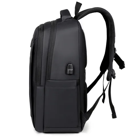 Unisex Gran Capacidad Negocios Commuting Mochila Impermeable Cuero Revestido Portátil Mochila Con Puerto de Carga USB
