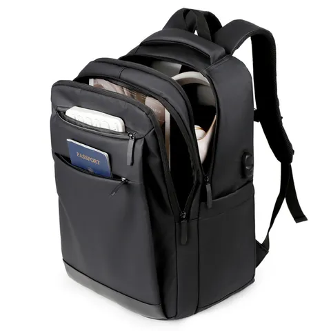 Unisex Gran Capacidad Negocios Commuting Mochila Impermeable Cuero Revestido Portátil Mochila Con Puerto de Carga USB