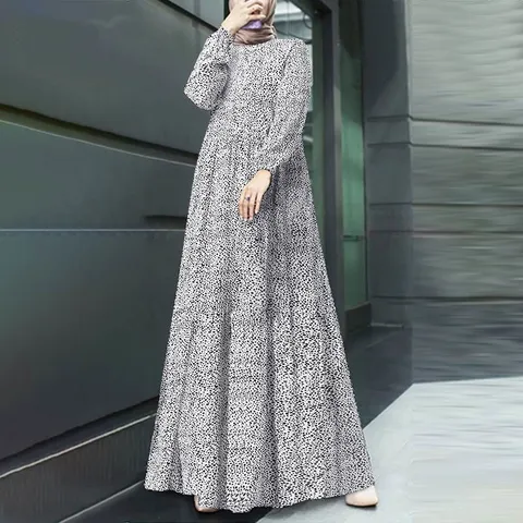 Women's Casual Long Sleeve Round Neck Polka Dot Printed Vintage Bohemian Maxi Dress Elegant Flowy Long Dress