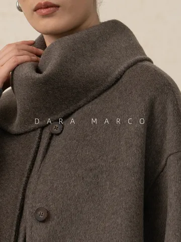 Womens Cashmere Wool Blend Double Faced Overcoat With Scarf Design Long Sleeve Fall Winter Elegant Trench Coat