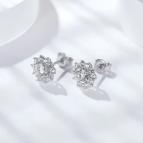 S925 Sterlingsilber Moissanit Sonnenblume Ohrstecker Glänzender Diamant Blume Ohr Schmuck Geschenk Für Damen