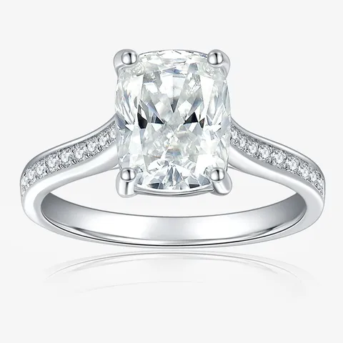 925 Sterlingsilber Moissanit Ring Kissenschliff Solitär Verlobungsring Europäischer Stil Hochzeit Schmuck für Damen