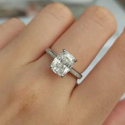 925 Sterlingsilber Moissanit Ring Kissenschliff Solitär Verlobungsring Europäischer Stil Hochzeit Schmuck für Damen