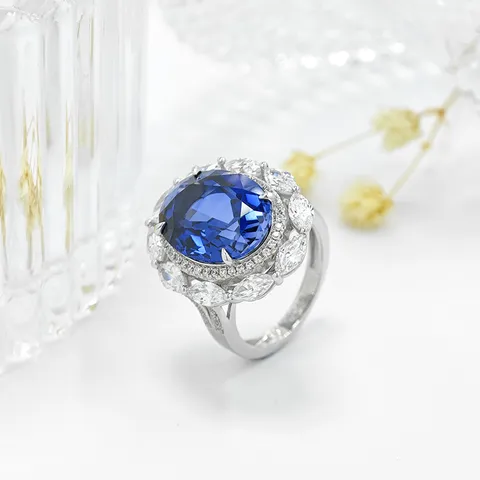 S925 Silber Oval Hergestellter Edelstein Ring Luxus Chic Stil Zirkonia Eingelegt Fingerring Für Damen Schmuck Geschenk