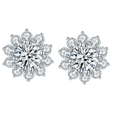 S925 Sterlingsilber Moissanit Sonnenblume Ohrstecker Glänzender Diamant Blume Ohr Schmuck Geschenk Für Damen