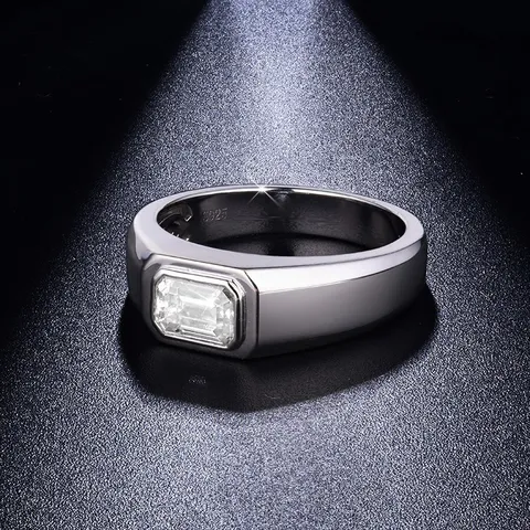 Minimalistisch Herren 925 Sterlingsilber Ring Smaragd Schliff 1 Karat Moissanit Ring Klassisch Hochzeit Verlobung Schmuck Geschenk