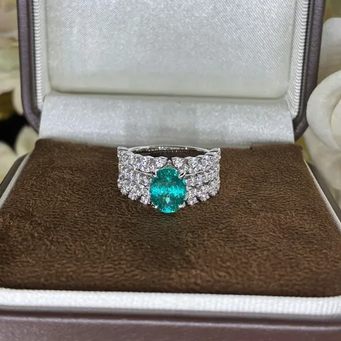 Oval Paraiba Blau Stein Mehrschichtig Ring 925 Sterlingsilber Pave Zirkonia Elegante Damen Mode Fingerring Schmuck