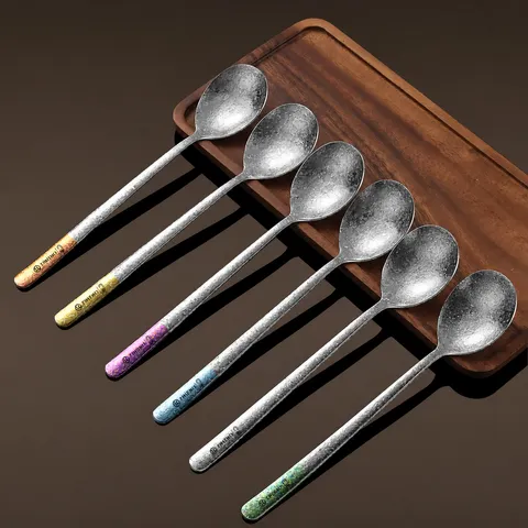 Cuillère à Long Manche en Titane Pur Ménage Cuillère à Dîner Exquise Haut de Gamme pour Adultes et Enfants Cuillère à Soupe