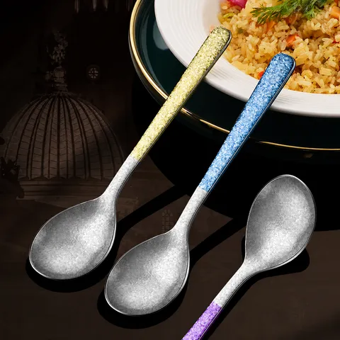 Cuillère à Soupe à Long Manche en Titane Pur Processus de Cristallisation Grande Cuillère de Dîner Vaisselle Ménagère pour Cuisine