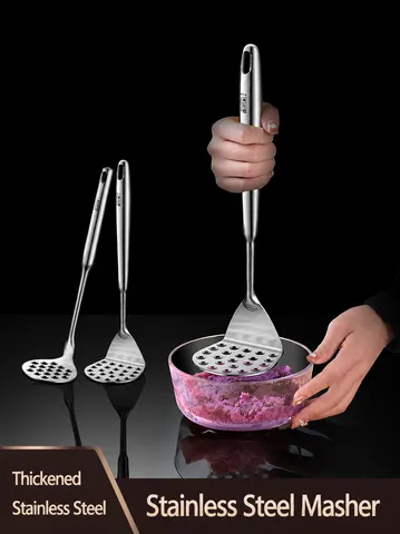 Stainless Steel Potato Masher Heavy Duty Food Ricer Kitchen Tool Ergonomic Handle Fruit Vegetable Puree Maker