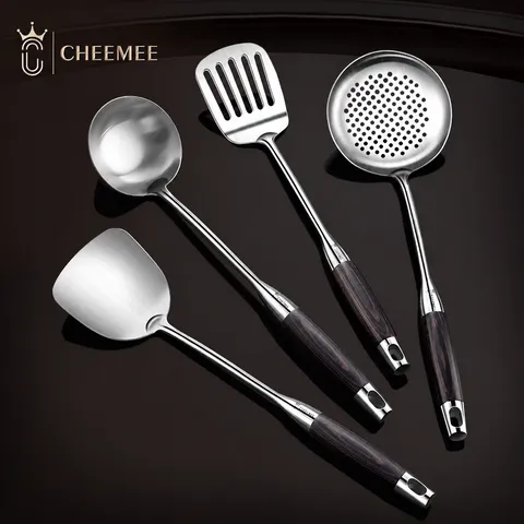 316 Stainless Steel Cooking Spatula Thickened Soup Spoon Colander With Wood Handle Kitchen Cookware Set Heavy Duty Cooking Tool