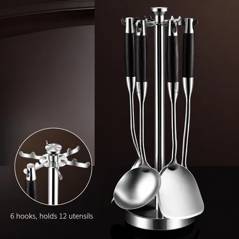 316 Stainless Steel Cooking Spatula Thickened Soup Spoon Colander With Wood Handle Kitchen Cookware Set Heavy Duty Cooking Tool