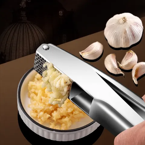 Stainless Steel Garlic Press Heavy Duty Manual Garlic Mincer Professional Garlic Crusher With Dense Holes Kitchen Tool