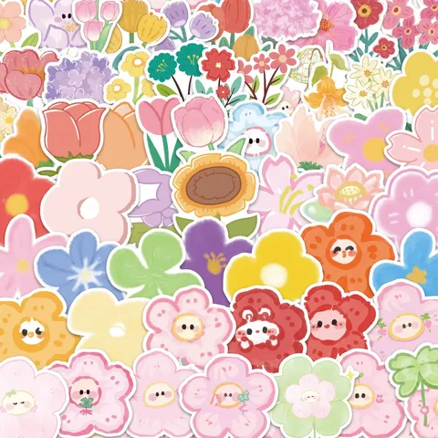Bunte Cartoon Blumen Graffiti Aufkleber Für Koffer Handyhülle Notizbuch Wasserdichte PVC Abziehbilder DIY Dekoration