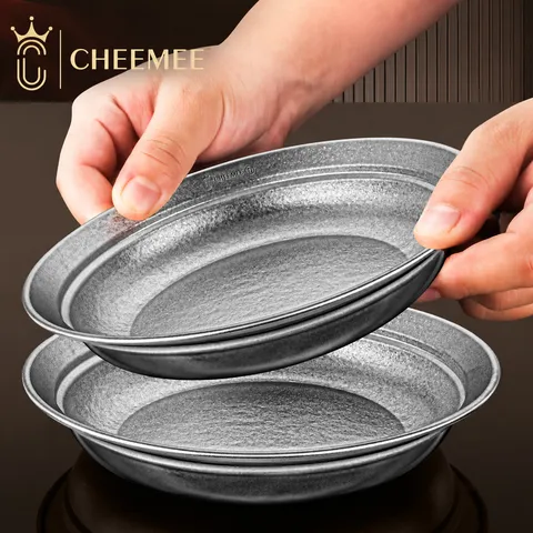Pur Titane Assiette Creuse Ménage Plat Dîner Léger Épaissi Vaisselle Minimaliste Cuisine Plateau De Service