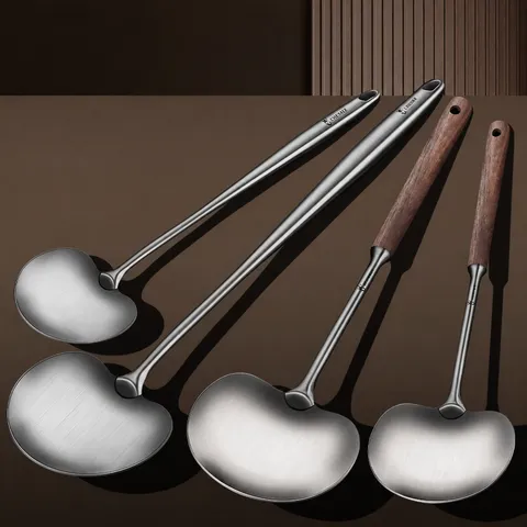 316L Stainless Steel Mushroom Spatula Walnut Wood Handle Nonstick Cookware Cooking Turner Kitchen Utensil Flat Spatula